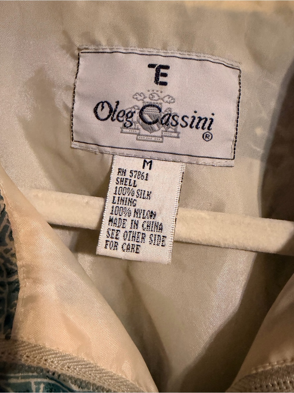 Vintage Oleg Cassini 100% Silk Patchwork Bomber Jacket Blue Teal Zip Medium - Picture 5 of 12